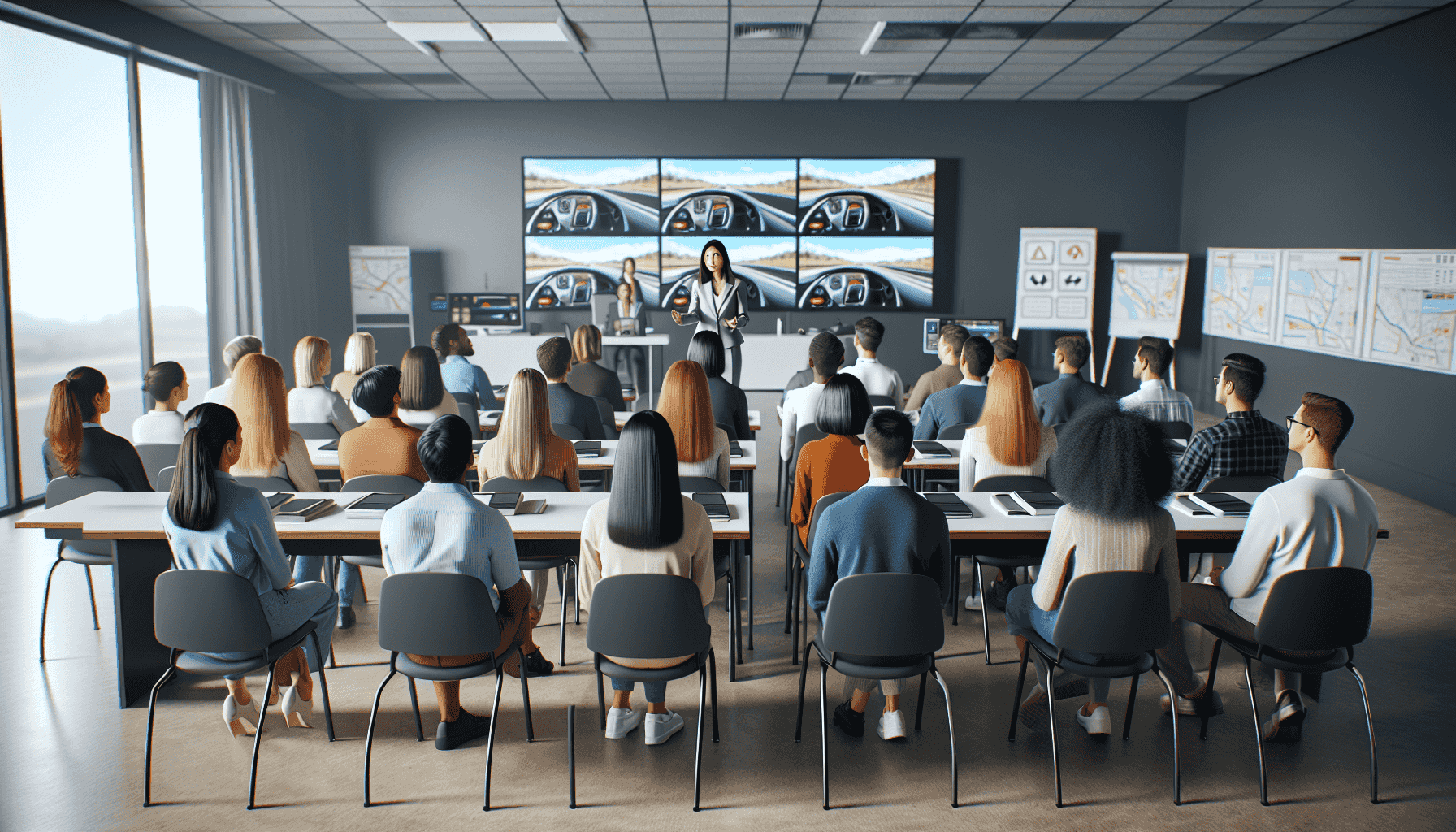 Driving school classroom with students