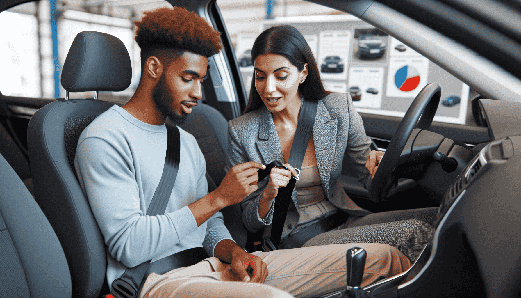 Instructor showing car safety features